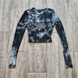 JLUXLABEL Crop Top Size S Black Tie Dye Long Sleeve NEW Edgy Grunge Streetwear